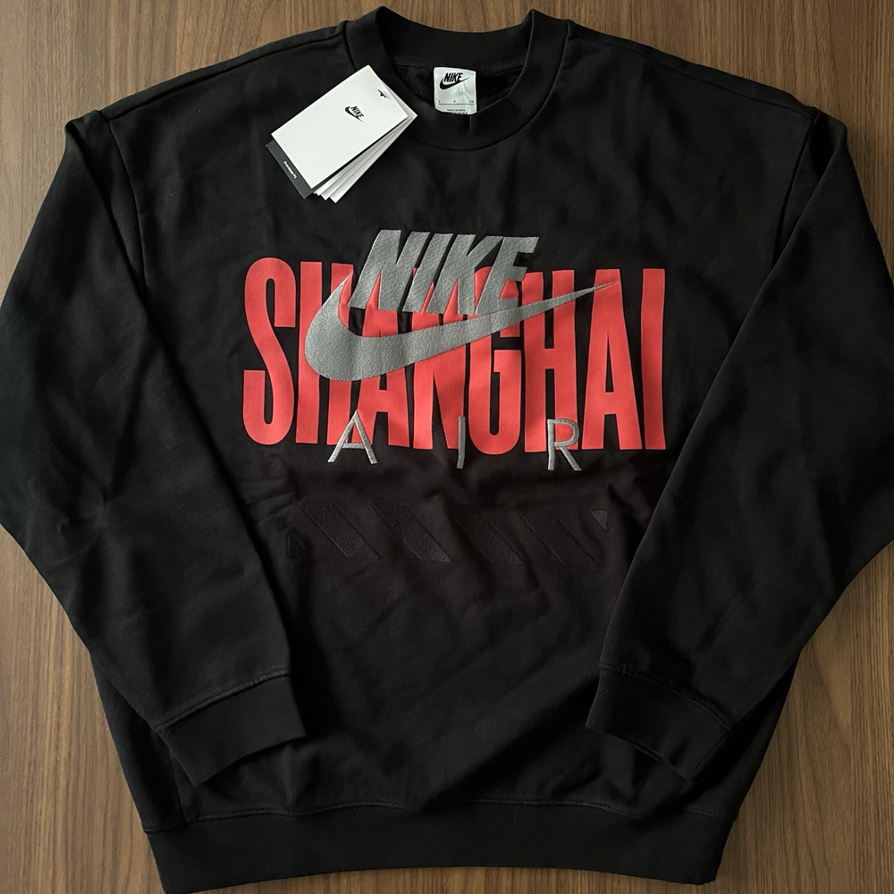Nike Air Shanghai Oversized Crewneck Sweatshirt Men’s M Black HJ0305-010 China