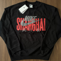 Nike Air Shanghai Oversized Crewneck Sweatshirt Men’s M Black HJ0305-010 China