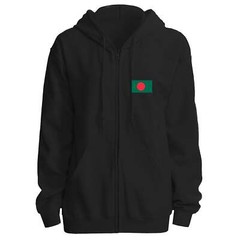 Bangladesh Flag Black Full-zip Hoodie Printed on Left Chest