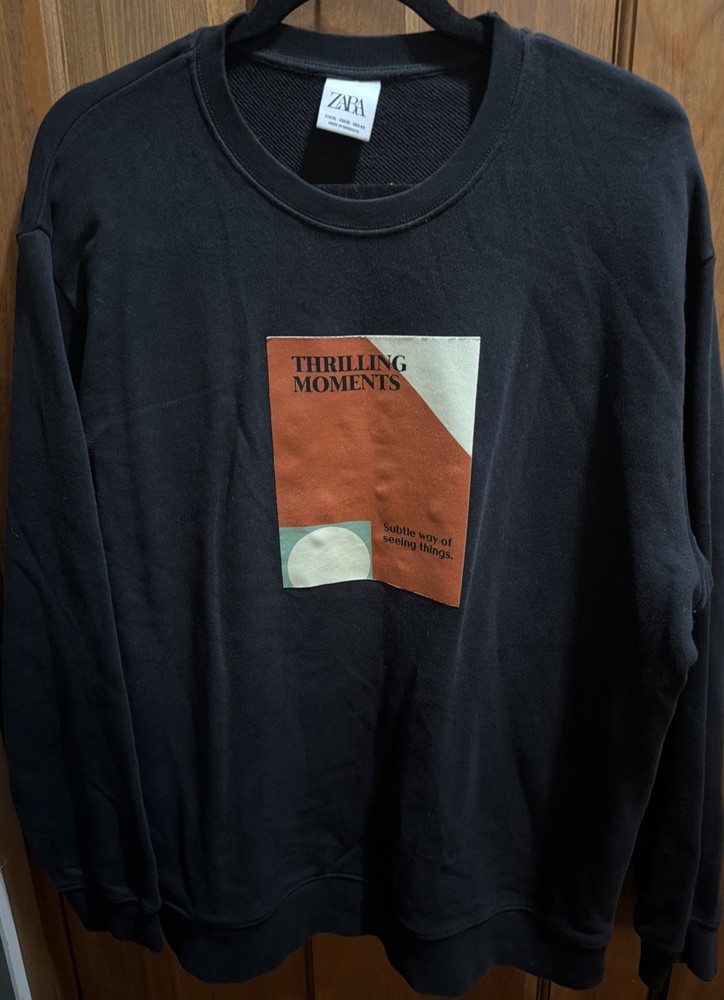 Zara Thrilling Moments Graphic Sweatshirt Black Cotton & Polyester Mens XL