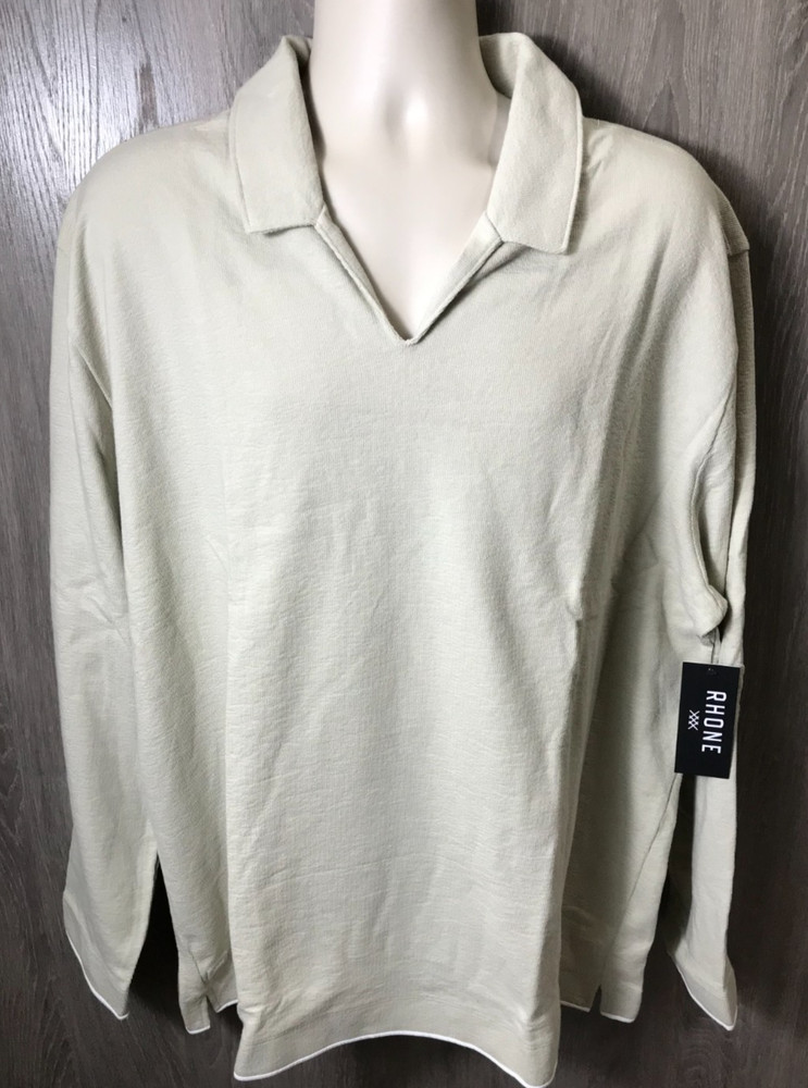 RHONE Seaside Terry Performance Long Sleeve Polo Men’s Size XXL Sandstone NWT