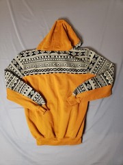 Rupay Men’s L Orange Geometric Pullover Fleece Hoodie Pockets Drawstring