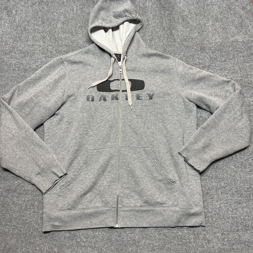 Oakley Hoodie Mens XL Gray Full Zip Fleece Kangaroo Pocket Sweatshirt Logo