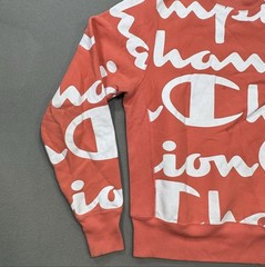 Champion Reverse Weave Crew Sweatshirt Mens S Small Coral All-Over Logo S2973