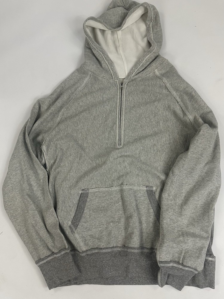 The Great China Wall Gray French Terry 1/4 Zip Hoodie XXL Made USA Raw Edge Seam