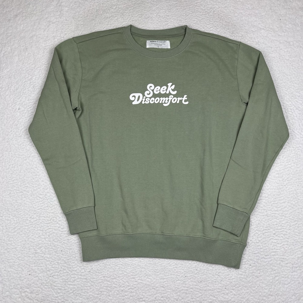 Seek Discomfort Crewneck Sweatshirt Sage Green Yes Theory Size Small Dreamers