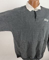 Vintage Pique Knit Sweatshirt Mens Medium Charcoal Gray Polo Collar 90s Pullover