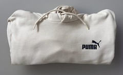 PUMA Long Sleeve Hoodie Sweatshirt Kangaroo Pocket Beige Logo Medium JBHS