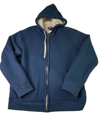 Lands’ End Men’s Blue Large Sherpa Lined Full Zip Hoodie Fleece Pockets W Flaw