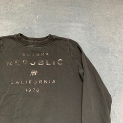 Banana Republic Sweatshirt Mens Medium Black Modern Logo Fleece Lined Ribbed Hem