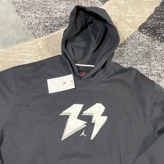 Nike Jordan Lightning Bolt Hoodie Men Medium Black FB7021-010 23 Spellout NEW