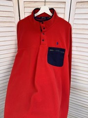 Polo Ralph Lauren L Red Navy Fleece Pullover Sweatshirt Snap Mock Neck Chest Po…