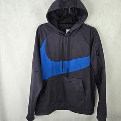 Nike Therma-FIT Mens Hoodie L Cave Purple Blue Big Swoosh Sleeve Pocket Pullover