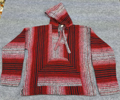 Molina Unisex Baja Surfer Red/Black/White Mexican Poncho Hoodie Size L 42/44