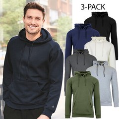 3-Pack Men’s Heavyweight Premium Fabric Fleece Lined Pullover Hoodie (S-2XL)