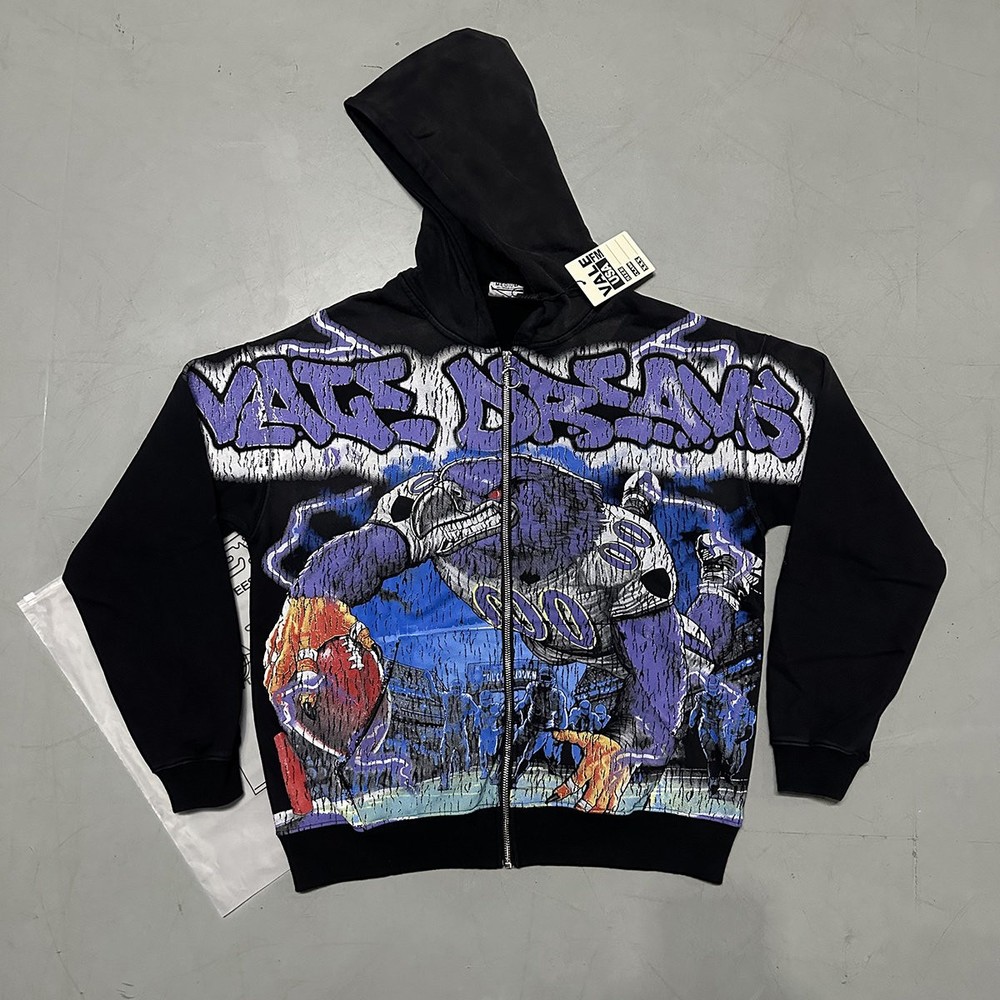 VINTAGE HIP HOP GRAFFITI HOODIE CARDIGAN ZIP VALLEY HIGH STREET SWEATSHIRT COAT