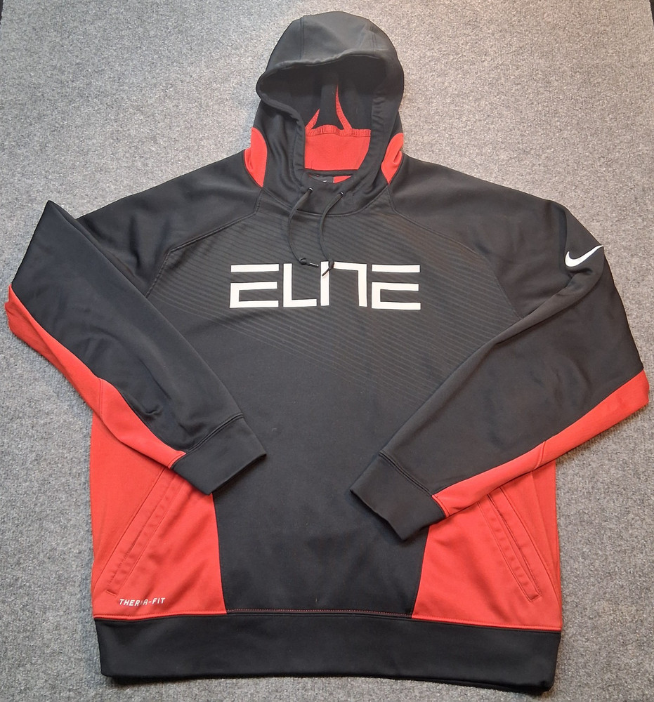 nike ELITE hoodie mens XL red black therma fit 100% polyester