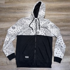 Dogg Supply Bandana Print Zip-Front Hoodie Mens S Black White Paisley Pattern