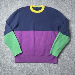 United Colors Of Benetton Sweater Green Crewneck Sweatshirt Colorblock Mens M