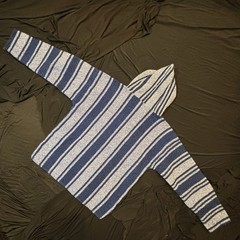 Royal Blue Striped Grunge Knit Sweatshirt Pullover Hoodie | Unisex Size S