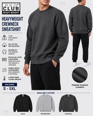 1 NEW PRO CLUB SOLID PLAIN HEAVY WEIGHT FLEECE CREW-NECK SWEATSHIRTS SIZE S-5XL