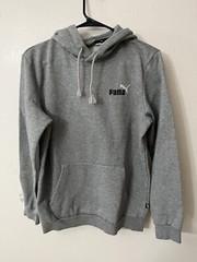 Puma Pullover Hoodie Sweatshirt Mens Sz Small Gray W/ Logo Sleeve Logo Front
