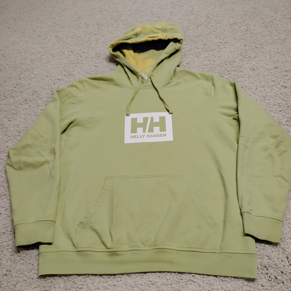 Helly Hansen Hoodie Sweatshirt Mens XL Green Cotton Designer Hiking Walking Camp