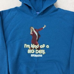 Anchorman Sweater Hoodie Mens XL Blue Ron Burgundy Big Deal Graphic Quote Fleece
