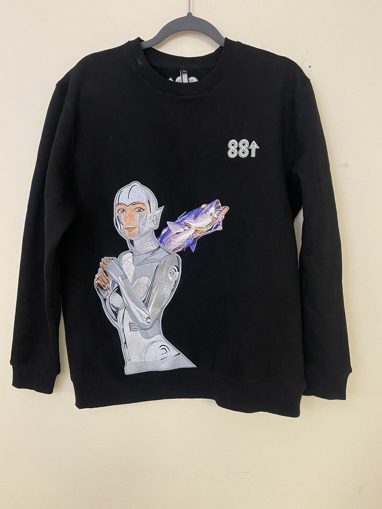 88 RISING X SORYAMA Black Crewneck Heavyweight Shirt Embroidered Robot Sz L $210