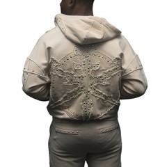 Hudson Outerwear Hoodie Studded Fleece Oversized Mens Grey 585