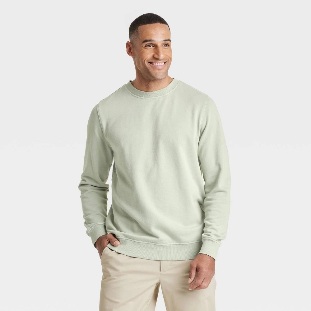 Goodfellow & Co Mens Large French Terry Crewneck Pullover Sweatshirt Sage Green