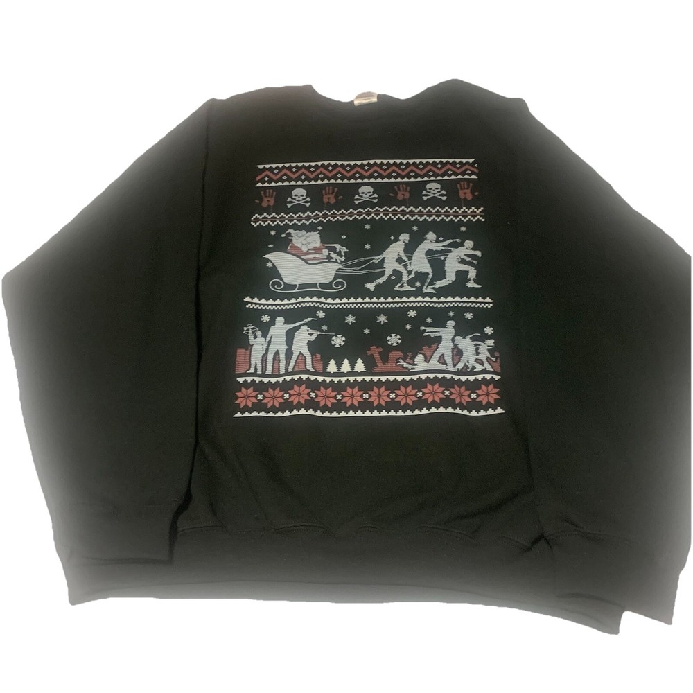 AMC The Walking Dead Ugly Christmas Black Sweatshirt 2XL Zombies Sleigh