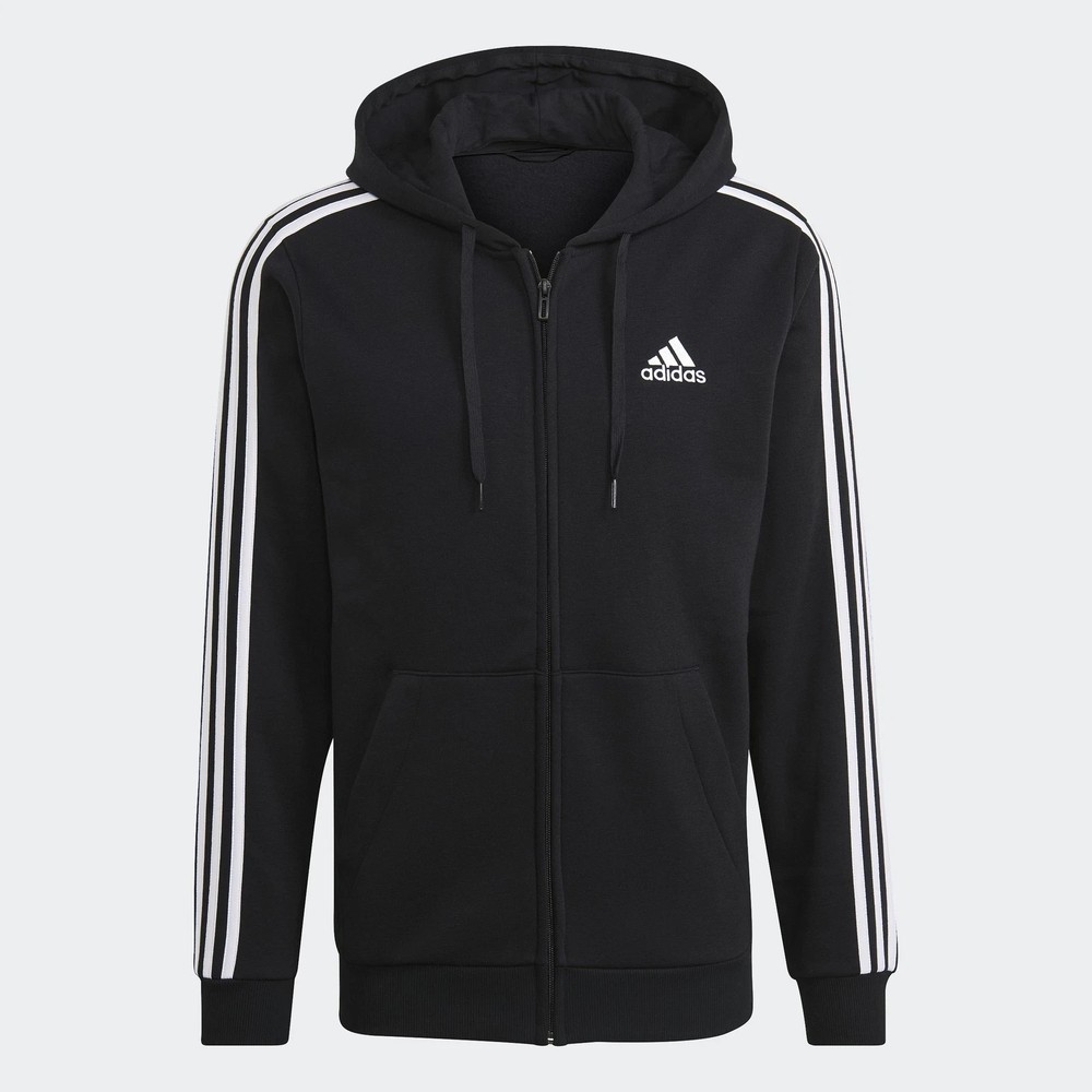 adidas men Essentials Fleece 3-Stripes Full-Zip Hoodie GK9051