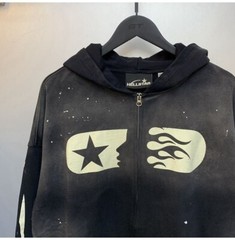 HELL print STAR zip-up hoodie Street Casual S, M, L, XL