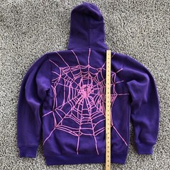 No Owners Full Hood Zip Up Hoodie Adult Size S Spider Cross Print Purple Cotton