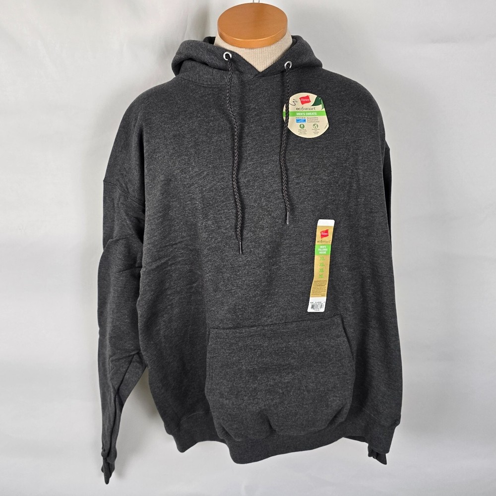 Hanes Hoodie Men’s XL Charcoal Eco Smart Drawstring Pullover Pockets NWT