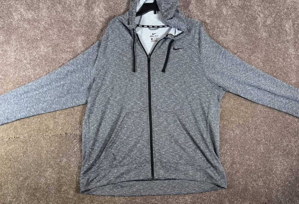 Nike Dri-FIT Grey/Black Zip Front Training Hoodie SZ XXL Polyester Lightweight
