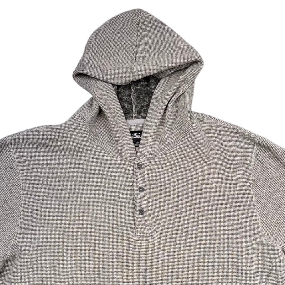 ONeill Mens XXL Waffle Knit Henley Hoodie Gray Thermal Pullover Standard Fit