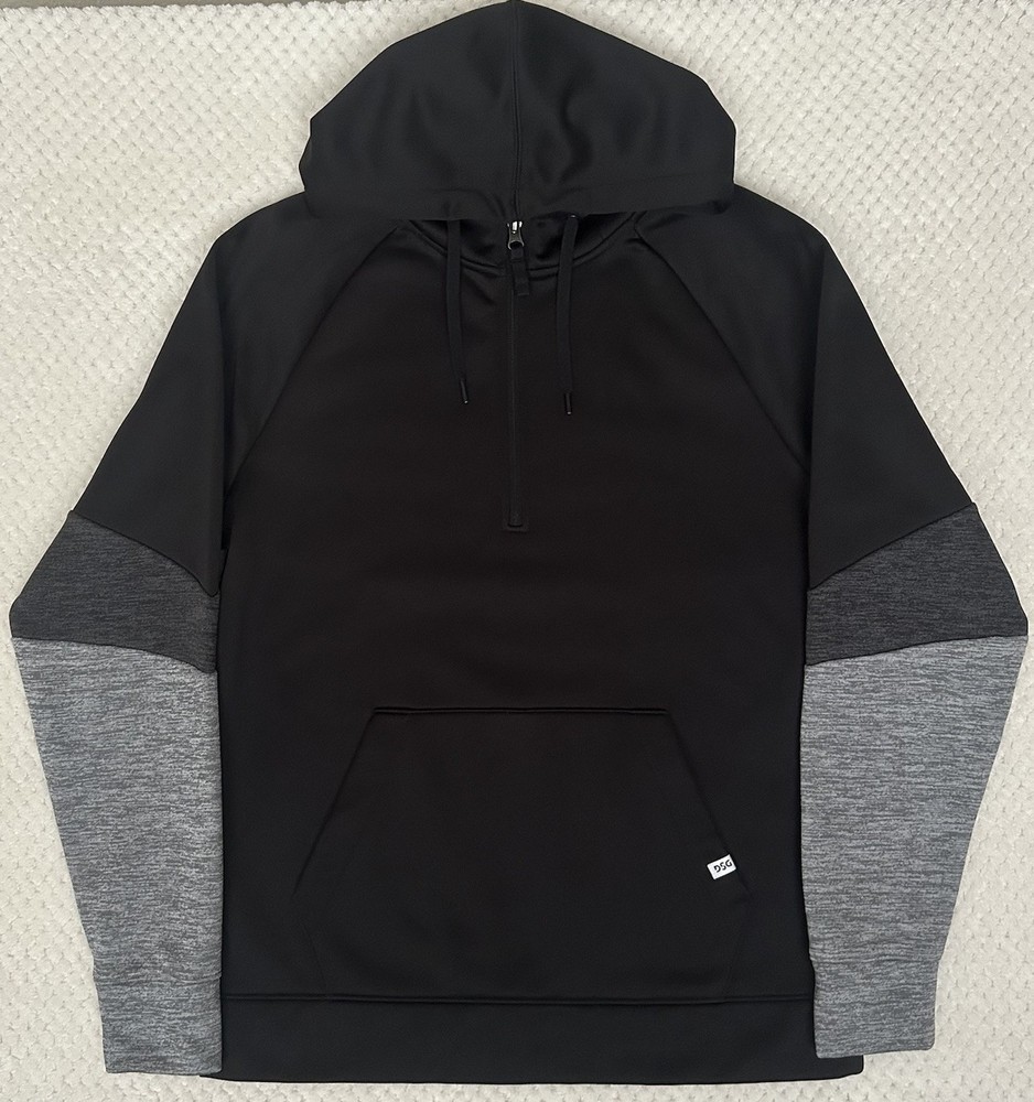 DSG Fleece Athletic Hoodie Pullover Black Gray Mens M Pocket Sweatshirt Regular