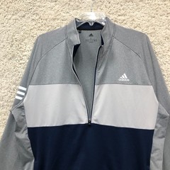 Adidas Sweater Large Adult Gray 3 Stripes Competition Logo 1/4 Zip Pullover Mens