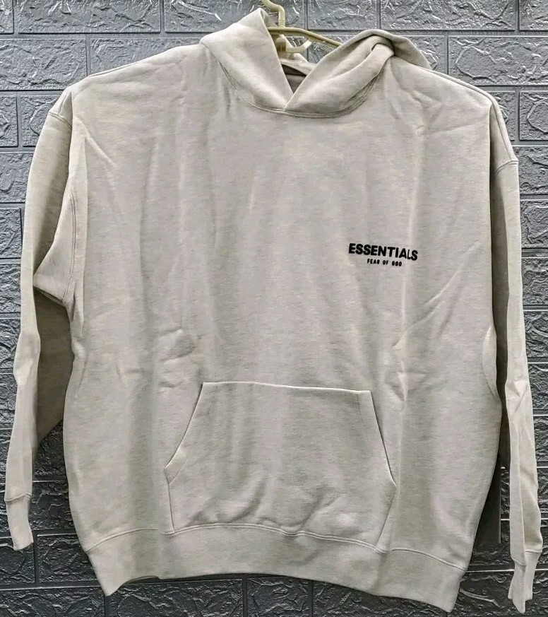 New Essentials Fear Of God 2 Sided Logo Pullover Hoodie Oatmeal Size XXSMALL