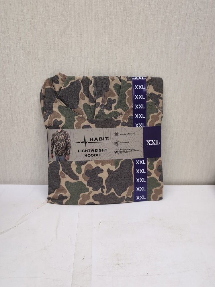 Habit Men’s Lightweight Hoodie Size XXL Woodland Vintage Camo A13