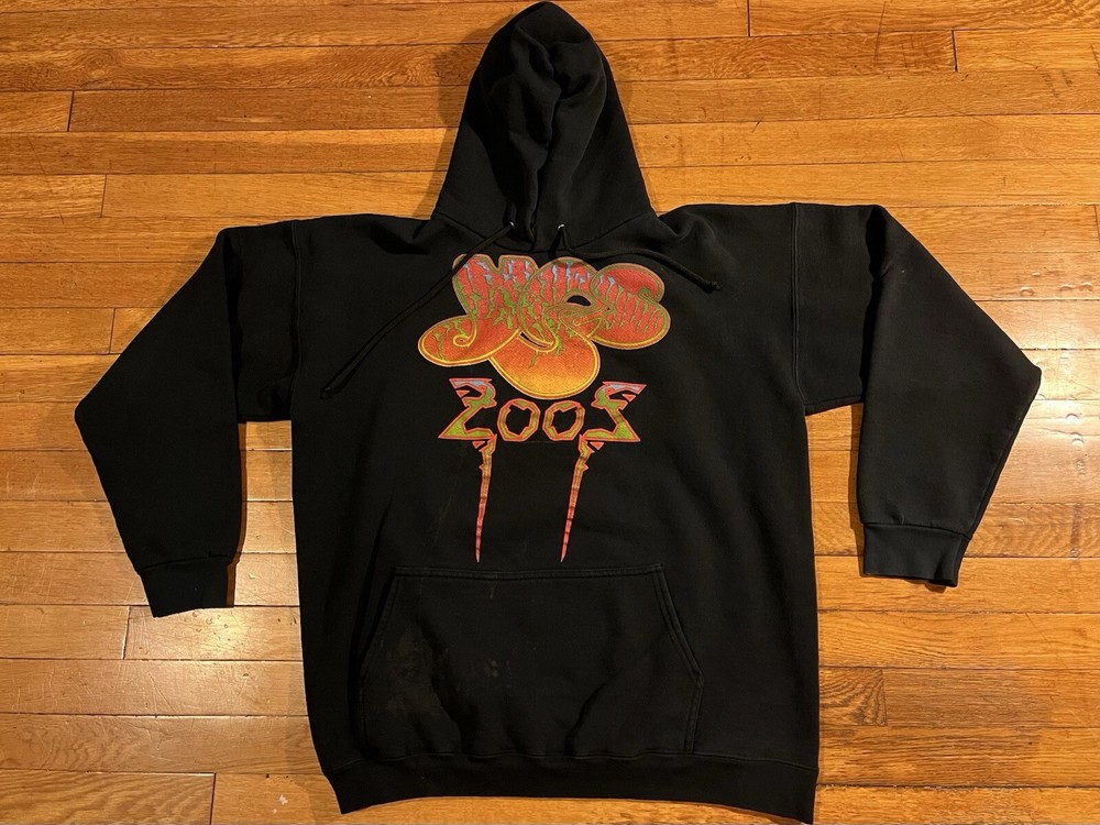 VINTAGE Yes 2002 Tour Hoodie Men’s Large Black Distressed Y2K