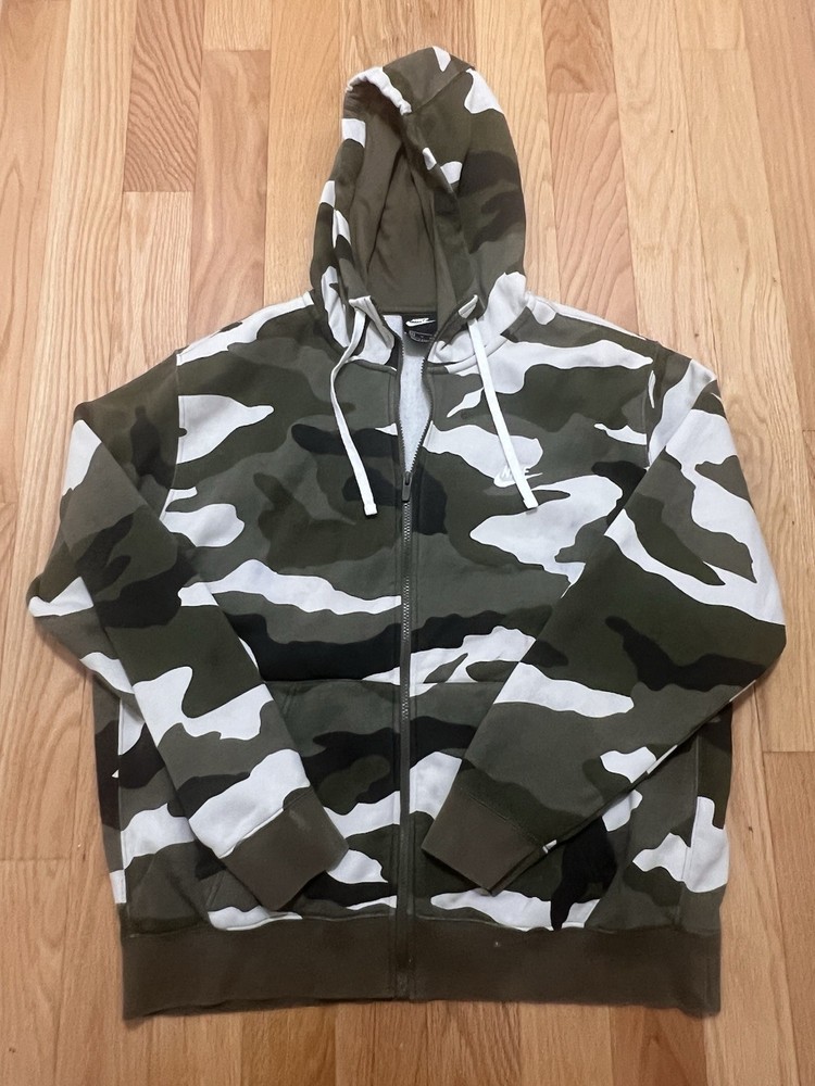 Nike Sportswear Club Fleece Green Camo Full Zip Hoodie Size XL