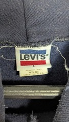 LEVI’S Vintage 1980’s Pullover HOODIE NAVY Red White Blue LOGO Drawstring LARGE