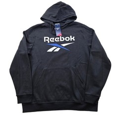 Reebok Identity Fleece Hoodie Mens Medium Black Classic Fit Stacked Logo NEW