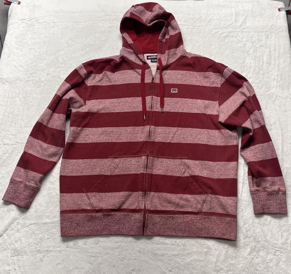 Ecko Unltd Hoodie Mens 2XL Zip Heather Red Sweatshirt Streetwear Hip Hop Striped