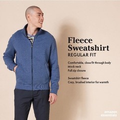 AMAZON ESSENTIALS MEN’S FLEECE ZIP UP MOCK NECK SWEATSHIRT, – LIGHT GRAY