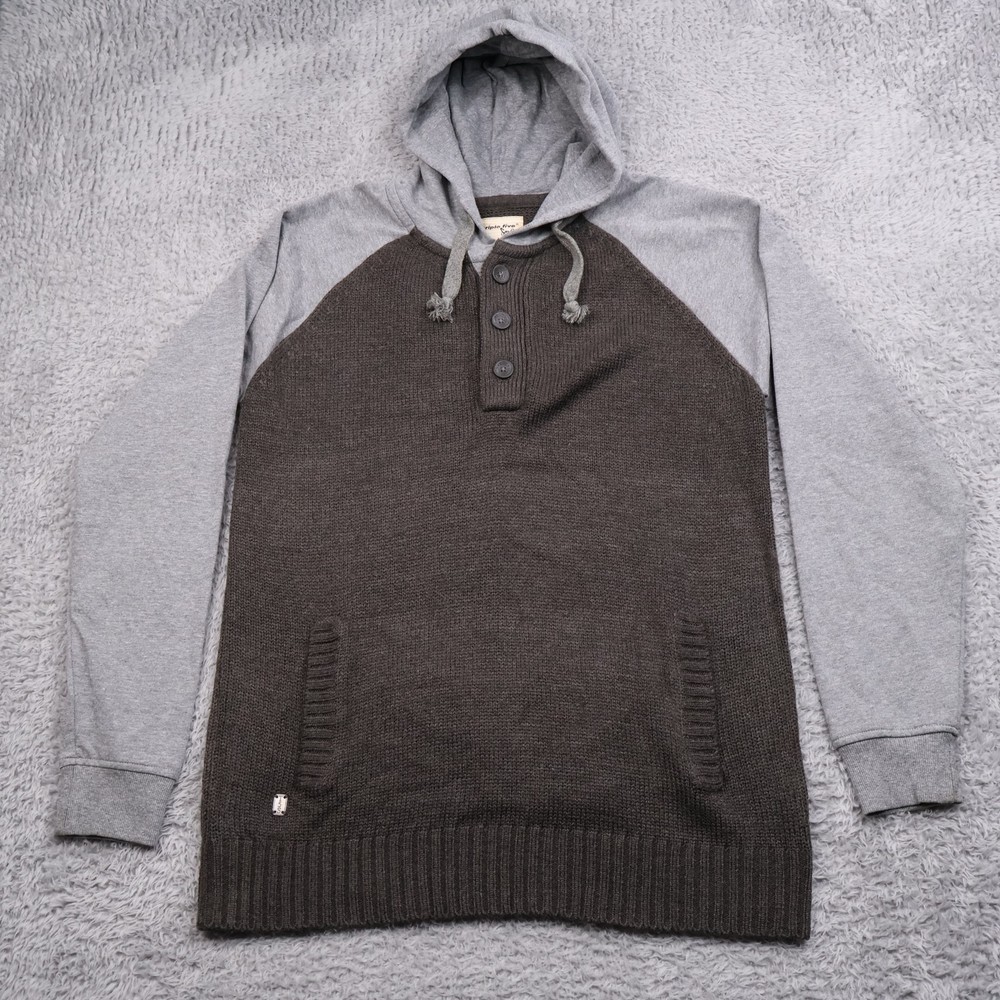 Triple Five Soul Mens Large Henley Knit Hoodie Pullover Sweatshirt Gray
