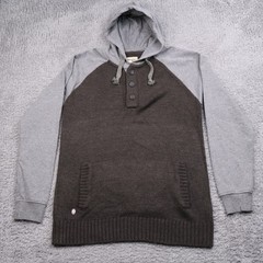 Triple Five Soul Mens Large Henley Knit Hoodie Pullover Sweatshirt Gray